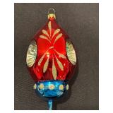 FR - Vintage 6 Inch Indent Glass Christmas Ornament Red and Blue