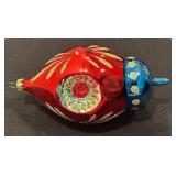 FR - Vintage 6 Inch Indent Glass Christmas Ornament Red and Blue