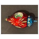 FR - Vintage 6 Inch Indent Glass Christmas Ornament Red and Blue