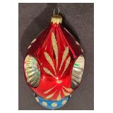 FR - Vintage 6 Inch Indent Glass Christmas Ornament Red and Blue