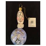 TR - Christopher Radko Moon Face and Star Glass Ornament