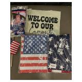 Patriotic Flag Display Set with Welcome to Our Campsite Banner