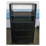 A/V Equipment Rack with Rack Rails, Shelves and Power Strip on Lockable Casters