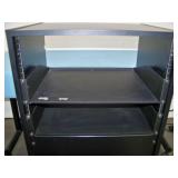 A/V Equipment Rack with Rack Rails, Shelves and Power Strip on Lockable Casters