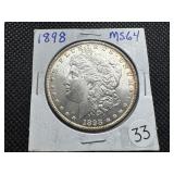1898 Morgan Silver Dollar Marked MS64 When Purchased - Nice Mint Luster!!
