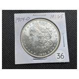 1904-O Morgan Silver Dollar Marked MS65 When Purchased - Nice Mint Luster!!