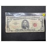 1963 Red Seal Five Dollar Bill