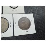 Five Older British Coins: 1940 UK Penney AU, 1945 UK Penney AU, 1981 Britain Two New Pence AU, 1960 Britain Three Pence XF, 1950 UK Half Crown XF