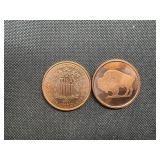 Two 2011 1 Oz Copper Rounds Buffalo Design