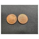 Two 2011 1 Oz Copper Rounds Buffalo Design