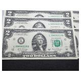 Ten Sequential Two Dollar Bills