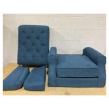 HOMCOM Fabric Tufted Club Accent Chair with Wooden Legs, Blue