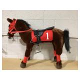 Qaba Ride on Horse for Kids 3-8 Years Old, Toddlers Riding Horse with Neighing Sound, Ride on Animal Pony Toy with Saddle & Stirrups, Brown