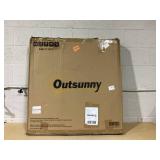 Outsunny Patio Dining Table with Umbrella Hole Round Outdoor Bistro Table for Garden Lawn Backyard, White