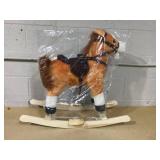 Qaba Kids Plush Toy Rocking Horse, Wooden Ride-on Chair, Plush Animal Rocker with Realistic Sounds and Moving Tail for Toddlers, Brown