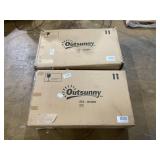 Outsunny Outdoor Lounge Chairs Set of 2 with 5-Level Angles Adjust Backrest, Thick Cushions, & Matching Table, Patio Rattan Furniture Sets for Pool Side, Balcony, Beach, Yard, MixedBrown (Missing Part