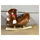 Qaba Kids Ride-On Rocking Horse Toy, Rocker with Lullaby Song, Hand Puppets & Soft Plush Fabric for Children 18-36 Months, Brown