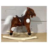 Qaba Kids Metal Plush Ride-On Rocking Horse Chair Toy With Nursery Rhyme Music - Dark Brown