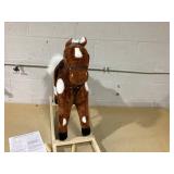 Qaba Kids Metal Plush Ride-On Rocking Horse Chair Toy With Nursery Rhyme Music - Dark Brown