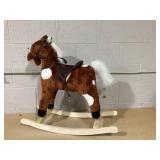 Qaba Kids Metal Plush Ride-On Rocking Horse Chair Toy With Nursery Rhyme Music - Dark Brown