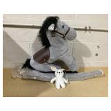 Qaba Kids Rocking Horse, Plush Toddler Ride on Toy with Realistic Neigh and Toy for 25 Years Old, Gray