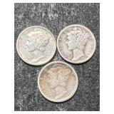 3 US MERCURY DIMES 1926-S 1937 1941-D