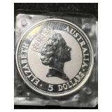 1991 AUSTRALIAN KOOKABURRA 1 TROY OZ .999 FINE SILVER IN CASE