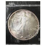 1990 AMERICAN SILVER EAGLE 1 TROY OZ .999 FINE SILVER IN CASE