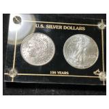 1902-O US MORGAN SILVER DOLLAR WITH 2002 AMERICAN SILVER EAGLE IN CASE