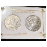 1900 US MORGAN SILVER DOLLAR WITH 2000 AMERICAN SILVER EAGLE IN CASE