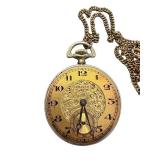 Zenith Gold Tone Engraved Pocket Watch with Chain