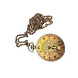Zenith Gold Tone Engraved Pocket Watch with Chain