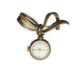 Huguenin 20 Microns Gold Plated Bow Brooch Watch