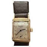 Vintage Elmont 17 Jewels Square Wristwatch with Brown Leather Band