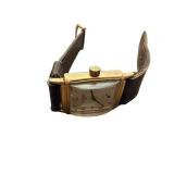 Vintage Elmont 17 Jewels Square Wristwatch with Brown Leather Band