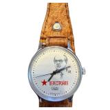 Vintage USSR Perestroika Wristwatch with Gorbachev Portrait and Leather Band