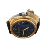 Panerai Radiomir 8 Days Gold Tone Mechanical Watch with Black Leather Strap