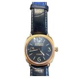 Panerai Radiomir 8 Days Gold Tone Mechanical Watch with Black Leather Strap