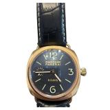 Panerai Radiomir 8 Days Gold Tone Mechanical Watch with Black Leather Strap