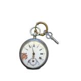 Antique Engraved Pocket Watch with Key Wind and Floral Case