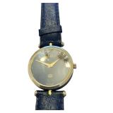 Gucci Swiss Made Black and Gold Wristwatch with Leather Band