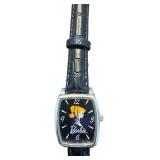 Barbie Ladies Wristwatch with Black Leather Band