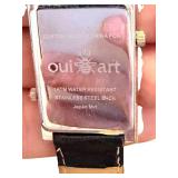 Oui Art Dual-Time Rectangular Wristwatch with Black Strap