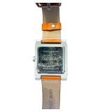 Orange Quartz Wristwatch with Square Face and Leather Band