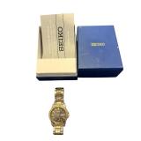 Seiko Solar Stainless Steel and Gold Tone Analog Watch with Box