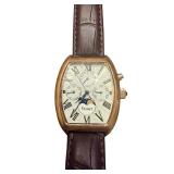 Stauer Gold Tone Chronograph Watch with Brown Leather Band