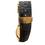 Stuhrling Original Gold-Tone Mechanical Wristwatch with Black Leather Strap