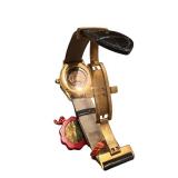 Stuhrling Original Gold-Tone Mechanical Wristwatch with Black Leather Strap