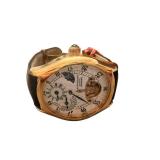 Stuhrling Original Gold-Tone Mechanical Wristwatch with Black Leather Strap