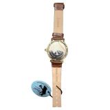 Stauer Roman Numeral Gold-Tone Wristwatch with Leather Band and Tag